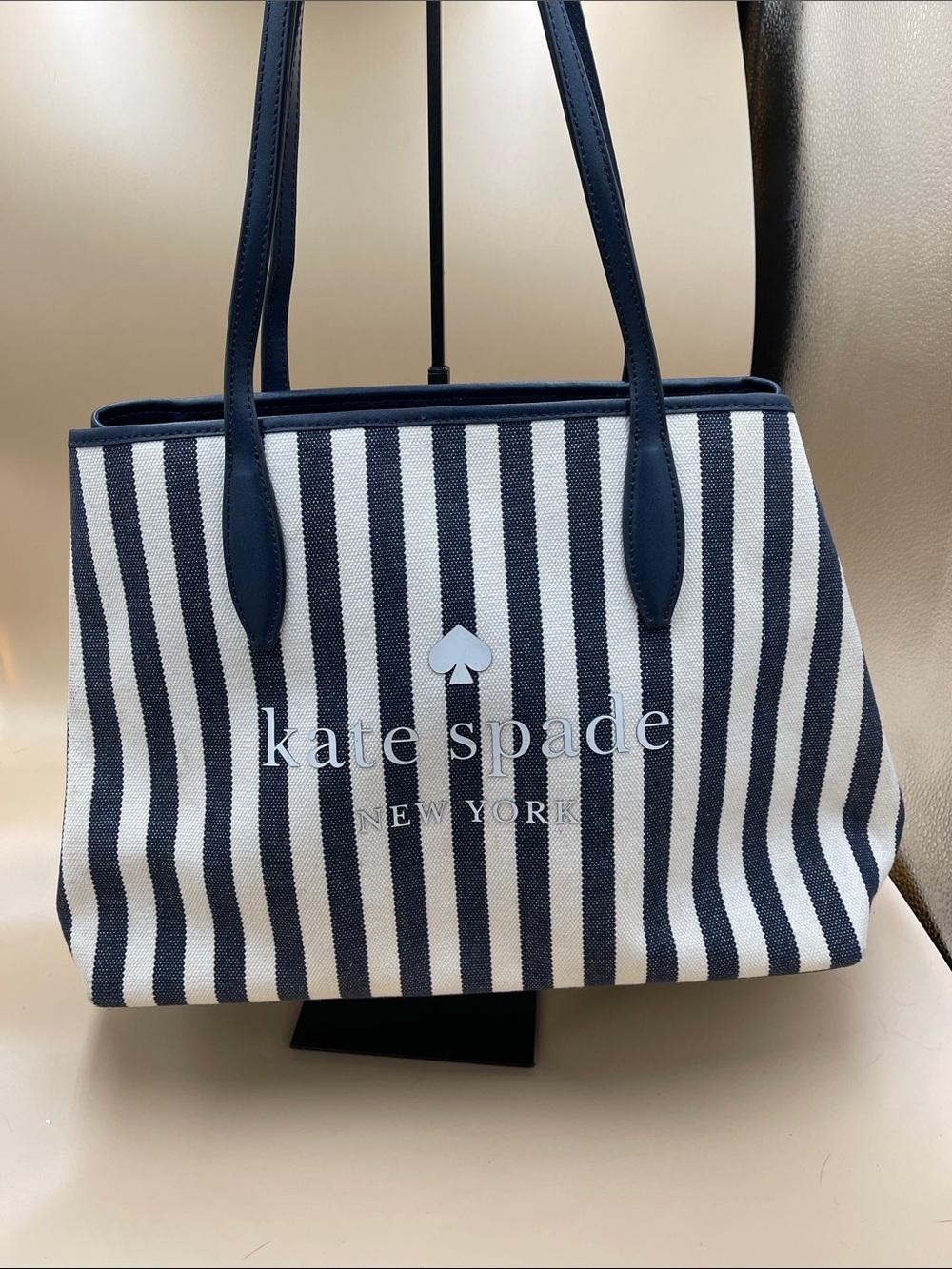 kate spade Navy and White Striped Canvas Tote Screams Summer Beach Kate Spade